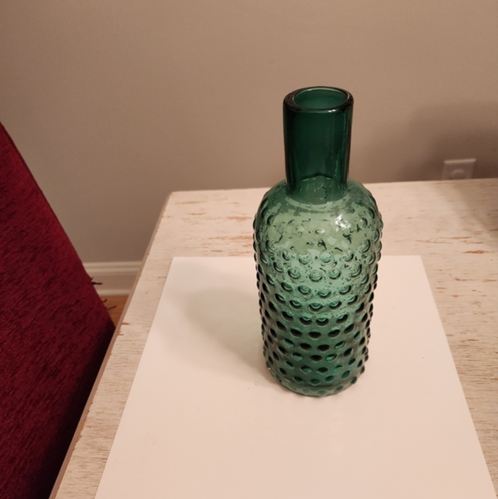 WEST ELM BLUE BOTTLE..1O" BUBBLE GLASS..LIKE NEW .